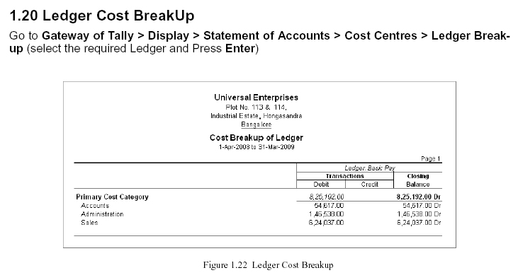Ledger Cost Break-Up Report @ Tally.ERP 9